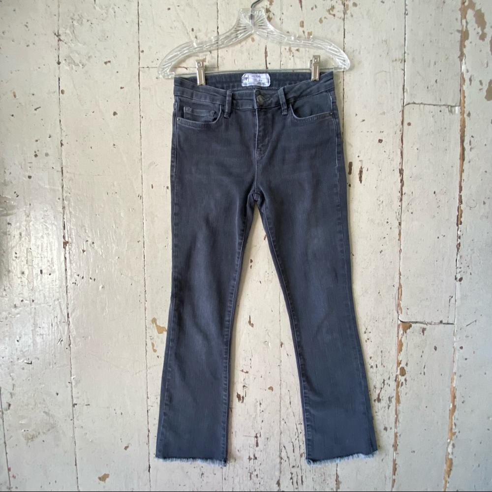 Free People Gray Straight Leg Raw Hem Jeans Pants